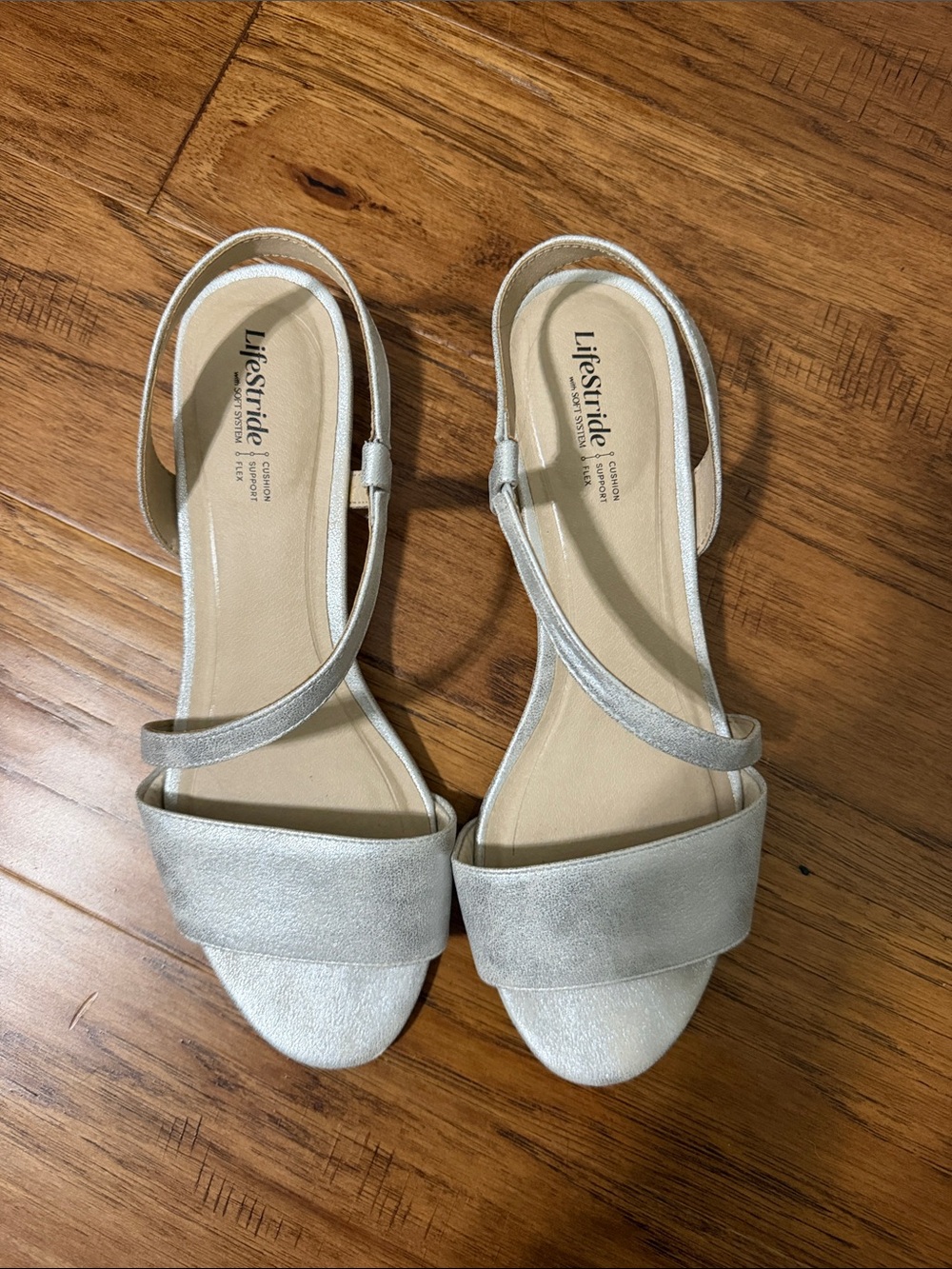 EUC Life Stride Metallic Silver Strappy Open-Toe Sandals Size 11W